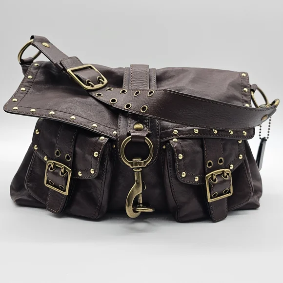 バッグ Coach Legacy Brooklyn Buckle Shoulder Coach Legacy BROOKLYN Dk Brown Pocket Leather Large